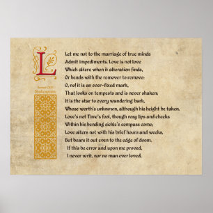 Pôster Soneto 116 de Shakespeare (CXVI) no pergaminho