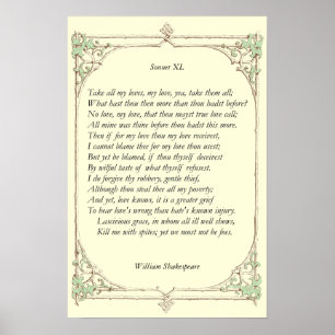 Poster Soneto # 40 por William Shakespeare