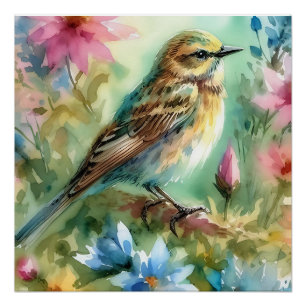 Pôster Songbird Melody Graceful Bird e Elegância Floral