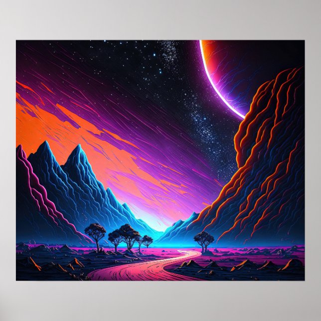 Poster Sonhando com uma paisagem neon de outro Universo (Frente)