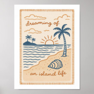 Poster Sonhando Com Uma Vida De Ilha Pôr do Sol Retrô na