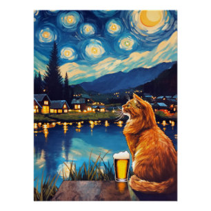 Pôster Sonhar com Saltos e estrelas Cat Starry Night