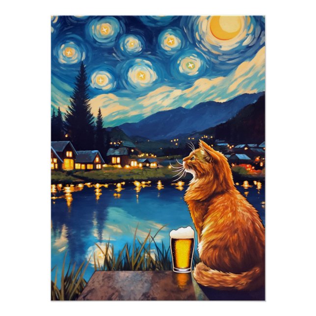 Pôster Sonhar com Saltos e estrelas | Cat Starry Night (Frente)