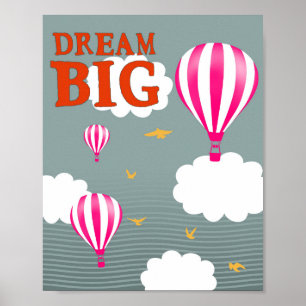 Poster Sonhe grande balão de ar quente berçário motivação