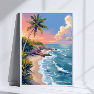 Poster Sonho de Água Salgada   Aquarela do Mar da Costa O