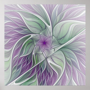 Poster Sonho de Flor, Arte Fractal Verde Abstrato púrpur