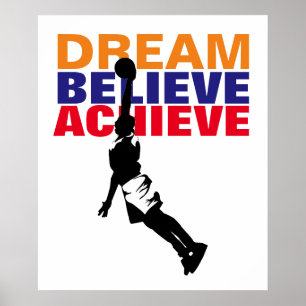 Pôster Sonho de Motivação Acredita Atingir Basquete