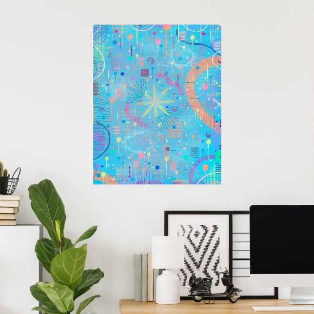 Poster Sonho de Pastéis Azuis Abstrato (Escritório em casa)