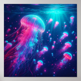 Poster Sonho de Volta às Aulas Neon Jellyfish Drift