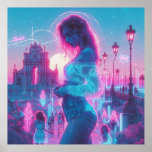 Poster Sonho Etéreo Itália Vaporwave Retrowave 90cm x 90c