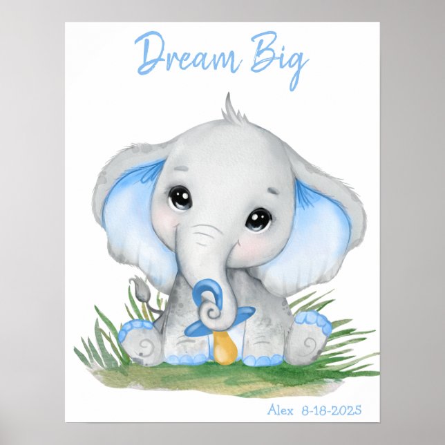 Poster Sonho Fofo Grande Elefante Azul Personalizado (Frente)