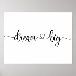 Poster sonho grande e minimalista coração inspirador mo