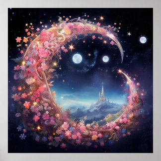 Poster Sonho lunar rosa Dourado