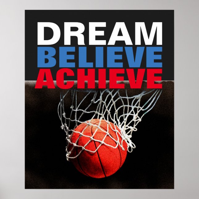 Poster Sonho Motivacional Acredite em Atingir Basquete (Frente)