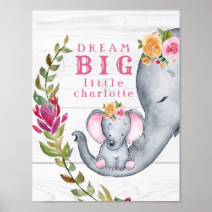 Poster Sonho Personalizado Pequeno e Grande Elefantes Ros