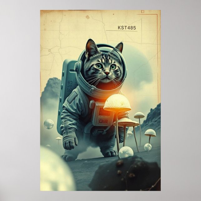 Poster Sonhos de Gato Espacial na Lua do Cogumelo (Frente)