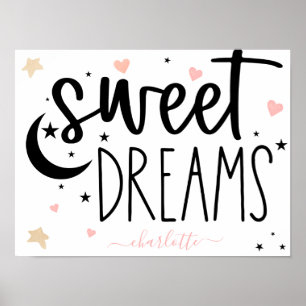 Poster Sonhos Doces Corações Estrelas Rosa Meninas