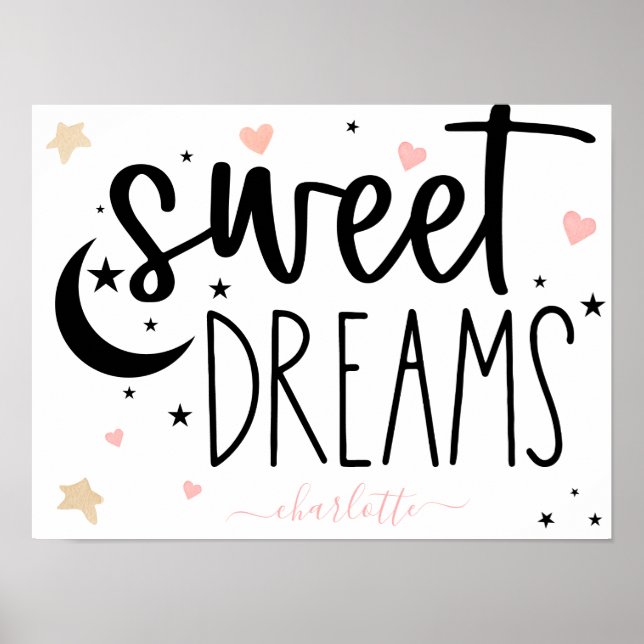 Poster Sonhos Doces Corações Estrelas Rosa Meninas (Frente)