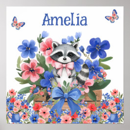 Poster Sonhos Doces Floral Bebê Mapache & Nome da Criança