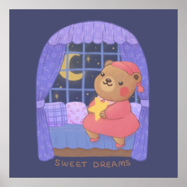 Poster Sonhos Doces: Ilustração de Urso de Pelúcia (Frente)