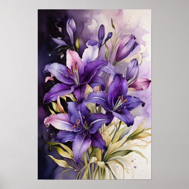 Poster Sonhos Florais Lilac - Arte Com Flores De Aquarela (Frente)