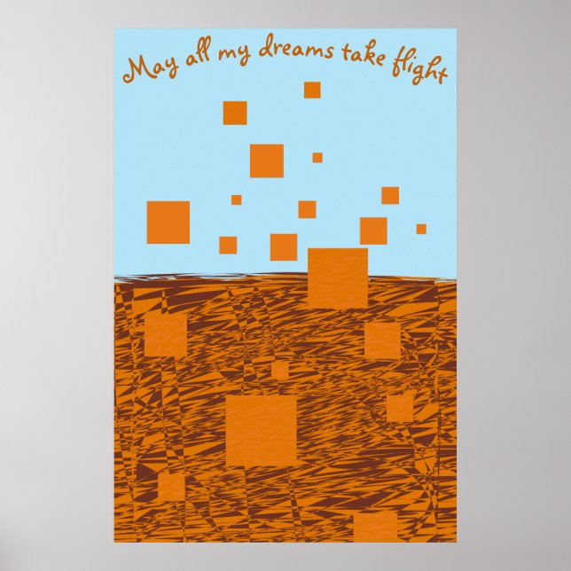 Poster Sonhos Pegam Voo Laranja Blocos Flutuantes Quadrad (Frente)