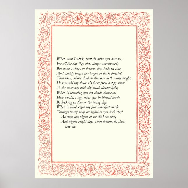Poster Sonnet # 43 by William Shakespeare (Frente)
