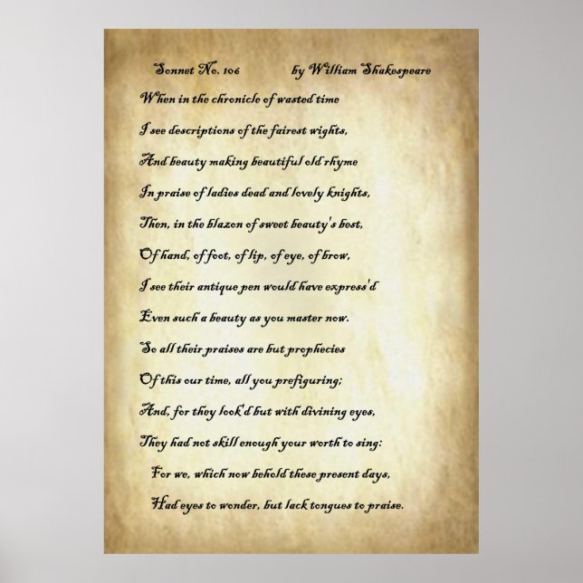 Poster Sonnet nº 106, de William Shakespeare (Frente)