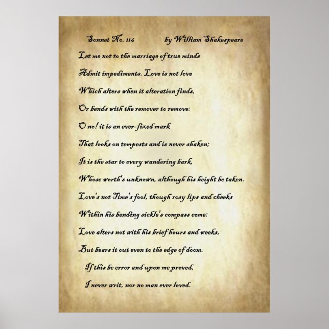Poster Sonnet nº 116, de William Shakespeare (Frente)