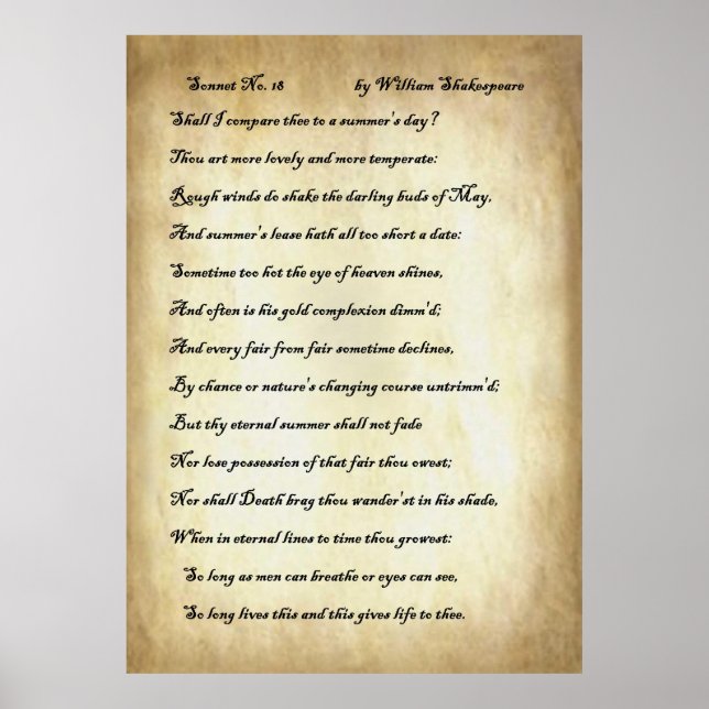 Poster Sonnet nº 18, de William Shakespeare (Frente)
