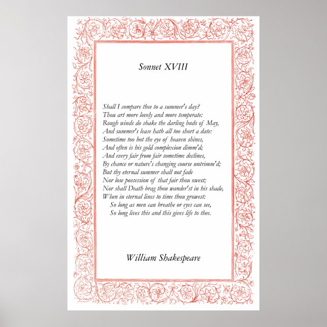 Poster Sonnet nº 18 por William Shakespeare (Frente)