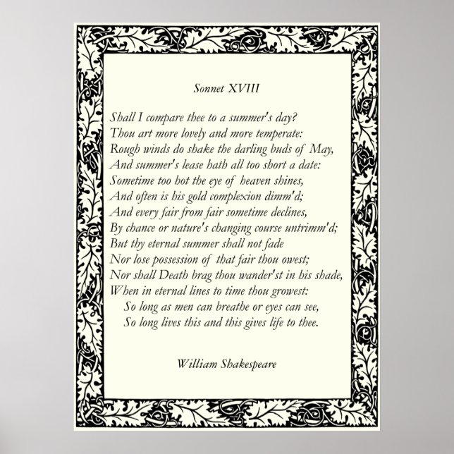 Poster Sonnet nº 18 por William Shakespeare (Frente)