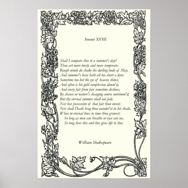Poster Sonnet nº 18 por William Shakespeare (Frente)