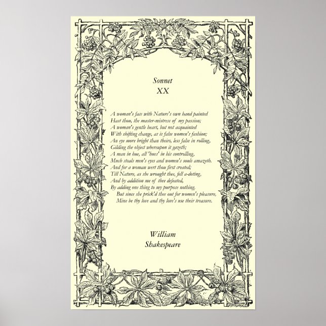 Poster Sonnet nº 20 por William Shakespeare (Frente)