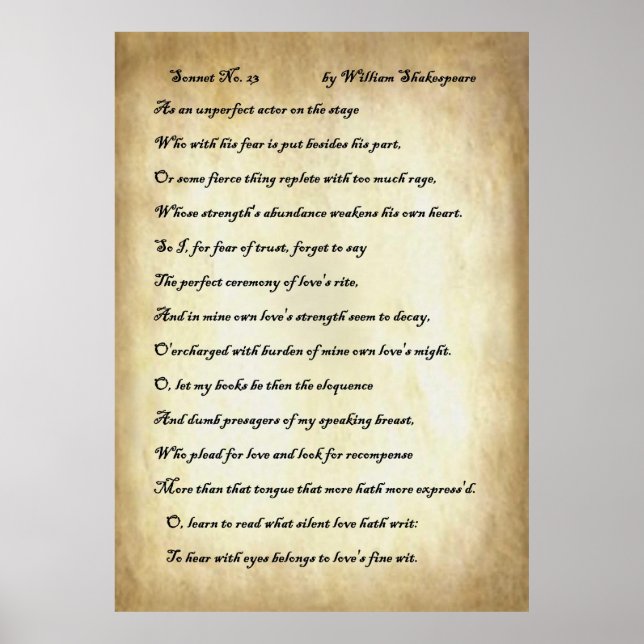Poster Sonnet nº 23 de William Shakespeare (Frente)