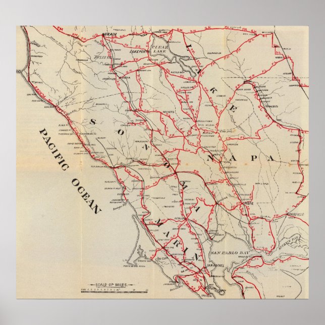 Poster Sonoma, Marin, Lake, and Napa Counties (Frente)