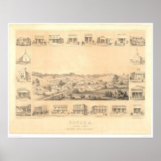 Pôster Sonora, CA. Mapa Panorâmico 1854 (1647A) - Restaur