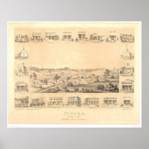 Pôster Sonora, mapa panorâmico 1854 do CA (1647A) -