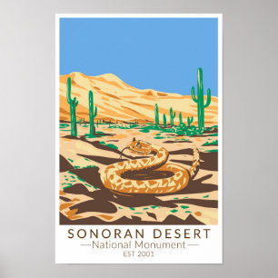 Poster Sonoran Desert Monumento Nacional Rattlesnake Retr