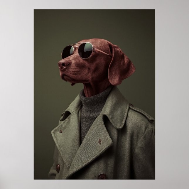 Poster Sophisticated Vizsla in Trench Coat – Elegant (Frente)