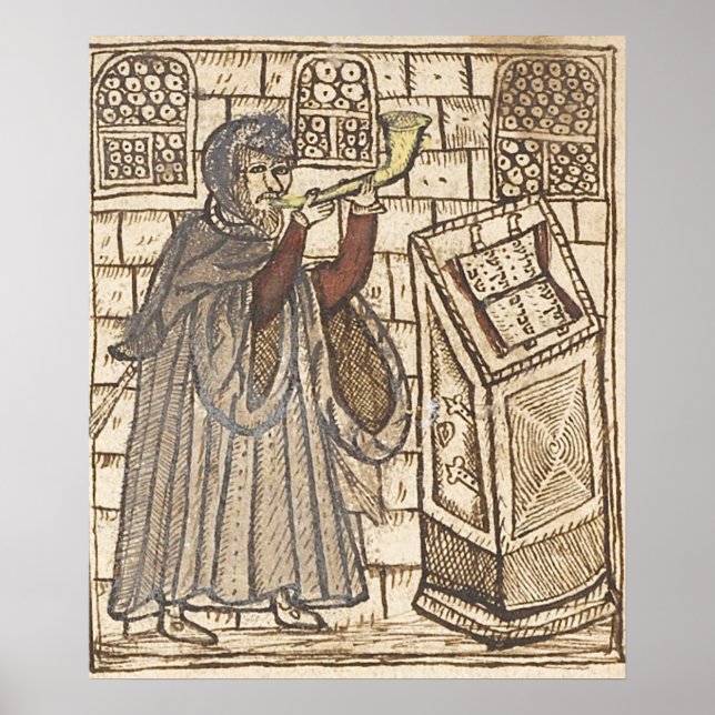 Poster Soprando um shfar. Rosh Hashana. ש ו פ ר (Frente)