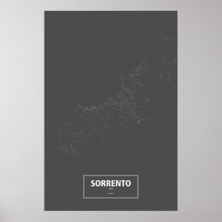 Poster Sorrento, Itália (branco no preto)