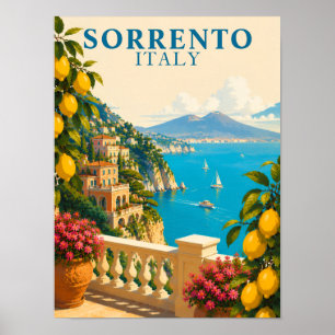 Poster Sorrento Itália Limões Viagem Antiga