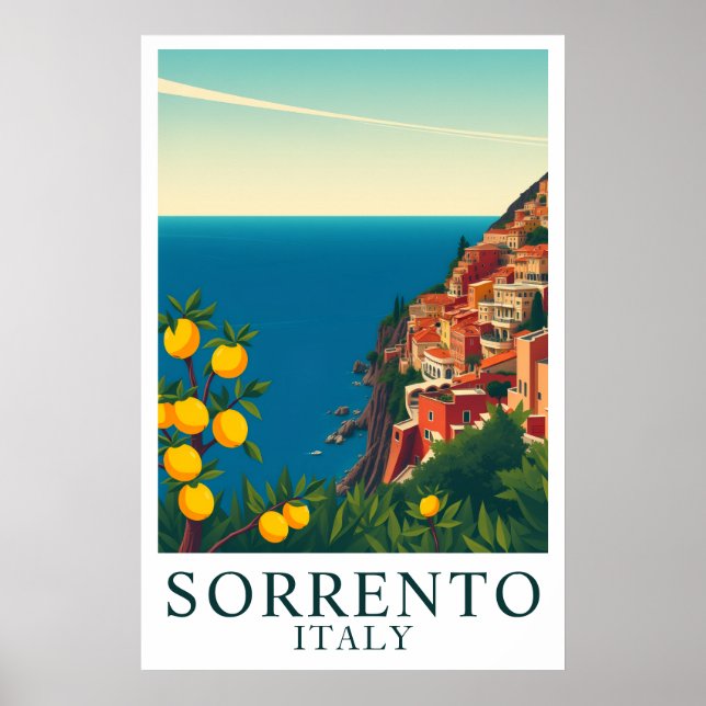 Poster Sorrento Italy Vintage Lemons Travel Art (Frente)