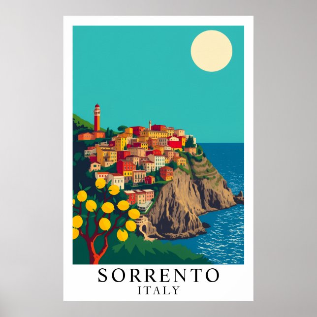 Poster Sorrento Italy Vintage Travel Lemons Art (Frente)