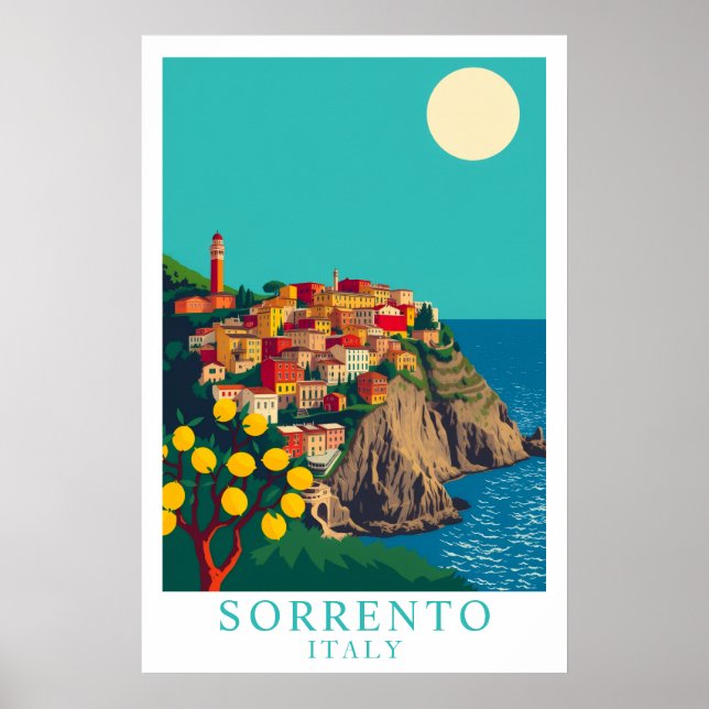 Poster Sorrento Italy Vintage Travel Lemons Art (Frente)