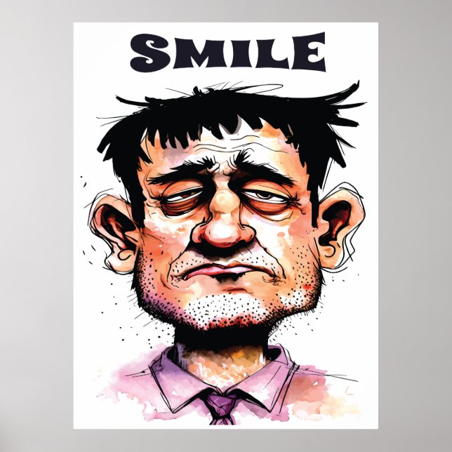 Poster Sorria, Rosto Engraçado, Retrato Homem, Cartoon (Frente)