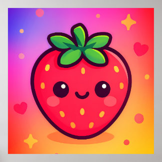 Poster Sorrindo Kawaii Strawberry no moinho de gradiente