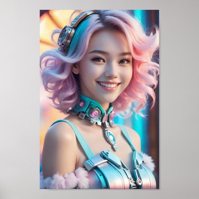 Poster Sorriso ciberpunk futurístico (Frente)