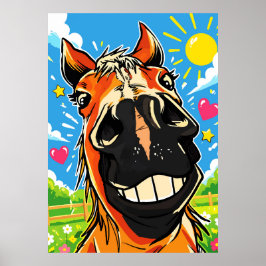 Poster Sorriso Engraçado de Cavalo Desenho Animado Arte d